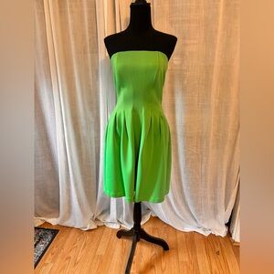 Strapless Green Pleated Skater Dress